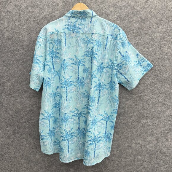 IZOD Saltwater Hawaiian Shirt Men's XXL Short Sleeve 100% Cotton, Blue Palm Tree - Picture 4 of 11